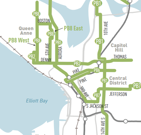 Priority Bus Corridors in central Seattle. (City of Seattle)