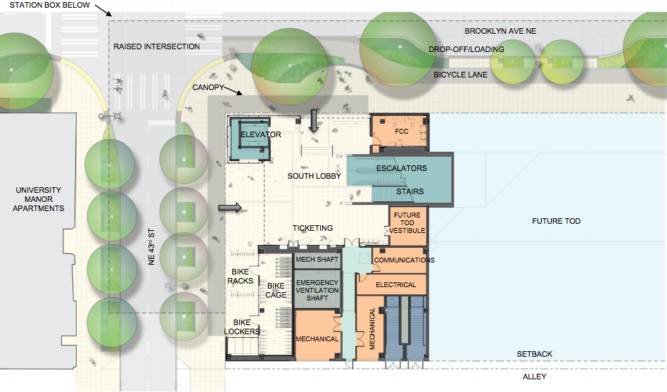 Layout of the south lobby and adjacent street improvements. (Sound Transit / LMN Architects / Swift Company)