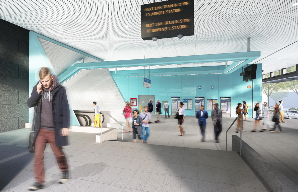 The vibrant interior of the south lobby. (Sound Transit / LMN Architects)