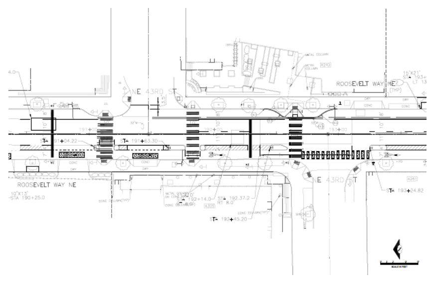 Proposed layout at NE 43rd St and Roosevelt Way NE. (City of Seattle)