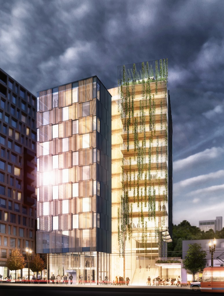 Lever Architecture is building a 130-foot CLT tower called Framework in the Pearl District of Portland with the help of a $1.5 million grant from the USDA. If successful, the project would be a proof of concept for cross laminated timber on Cascadian soil. (Lever Architecture)