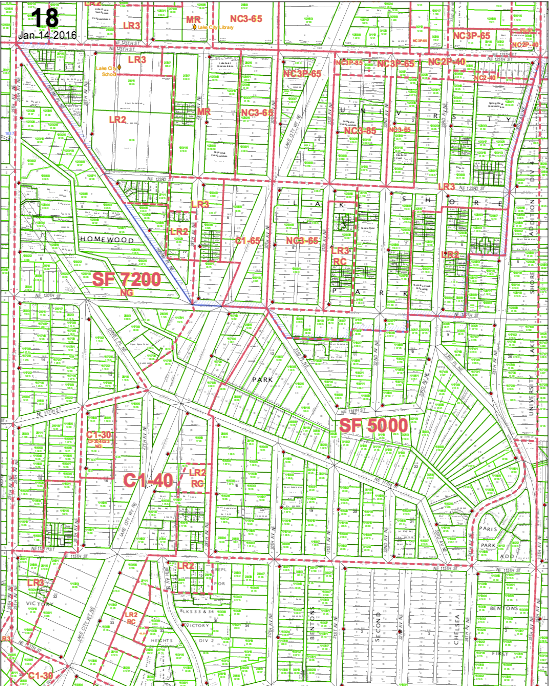 Lake City includes some NC-85 and C-85 zoning near the intersection of Lake City Way and 125th Street. (DPD Map 18)