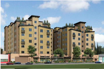A 7-story mixed use building is going up at 13730 Lake City Way NE. Several other 7-story buildings are planned in the vicinity. (Modern Design Group)