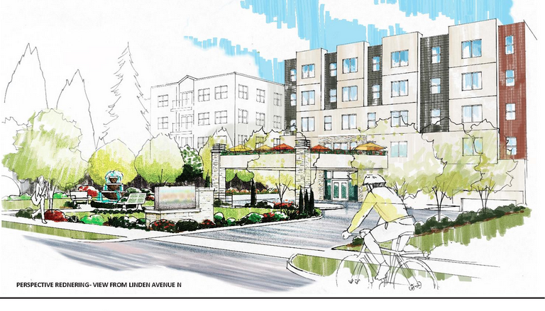 A 6-story assisted living building is planned on Linden Avenue in Bitter Lake, where only a few projects are currently in the works according to Seattle in Progress. (Innova Architects)