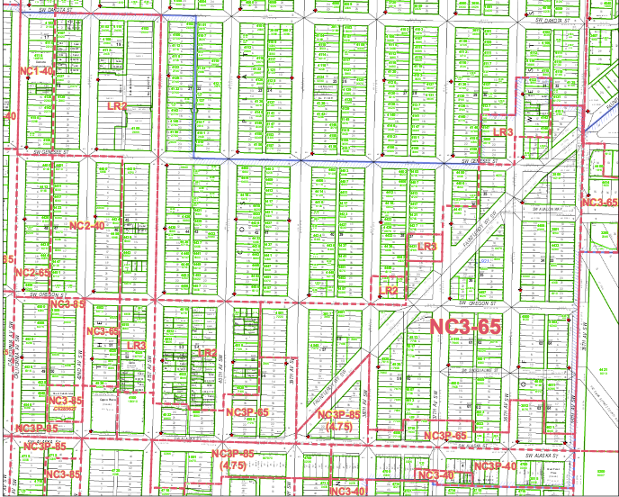 West Seattle's NC-85 zones are clustered around SW Alaska Street. (DPD Map 137)
