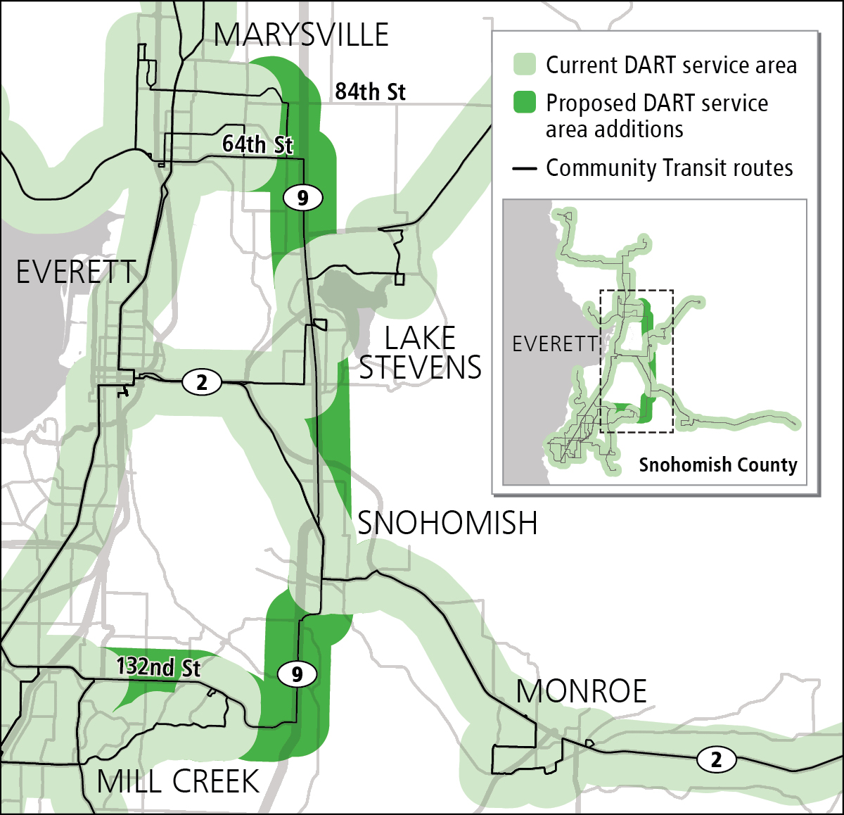 Proposed expansion of DART service area. (Community Transit)
