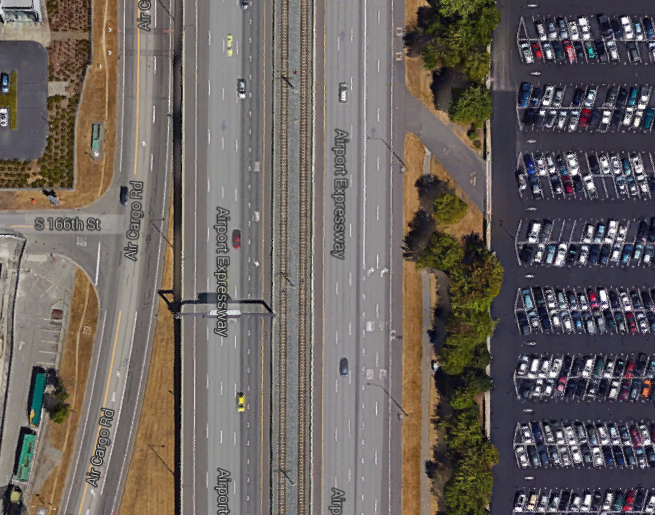 The Airport Expressway today at S 166th St. (Google Maps)