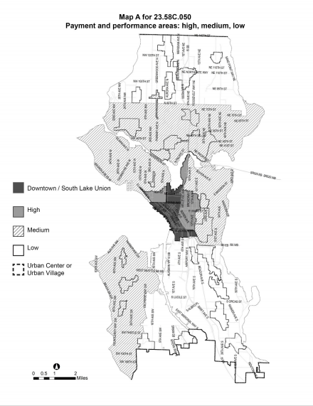 The amount of affordable housing required will differ by area in the city. (City of Seattle)