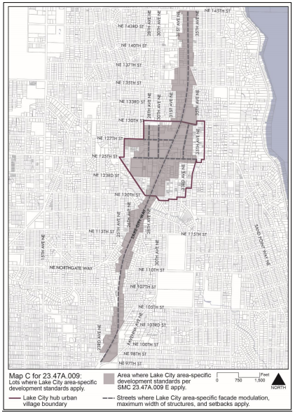 Map C: Areas where special development standards apply in the Lake City area. (City of Seattle)