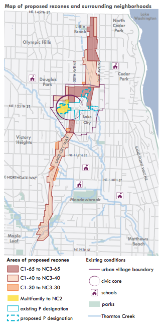 Areas proposed for rezoning in and around Lake City. (City of Seattle)