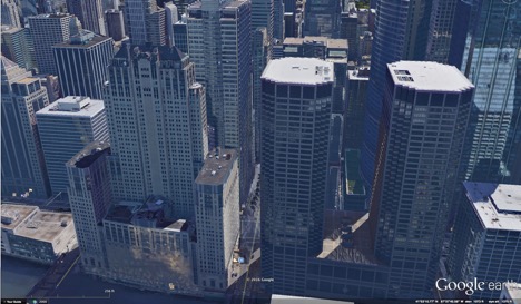 Chicago: 130 feet between foreground two towers, 75 feet between the two towers directly behind. No spacing required. (Credit: Google Earth)