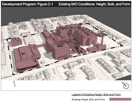 Bulk form of the existing campus. (City of Seattle)