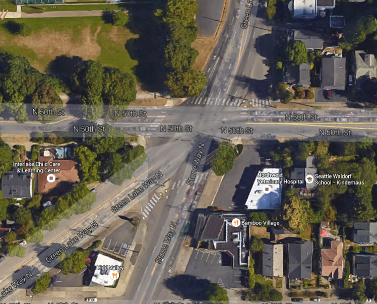N 50th St / Stone Way N / Green Lake Way N today. (Google Maps)