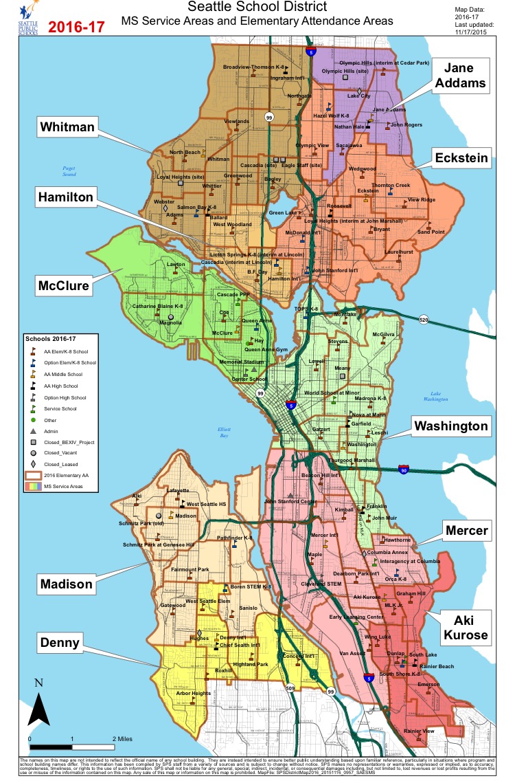 No schools exist in the central core. The closest to Downtown is Bailey Gatzert Elementary School to the east or John Hay Elementary School to the north and atop Queen Anne Hill. Building a joint elementary and middle school would solve that discrepancy. (Seattle Public Schools)