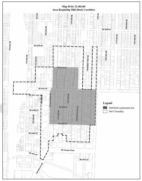 Area where mid-block corridors may be required. (City of Seattle)