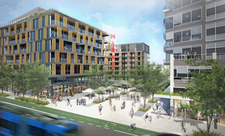 Rendering of the Capitol Hill Station site redeveloped, looking from the southeast. (Gerding Edlen)