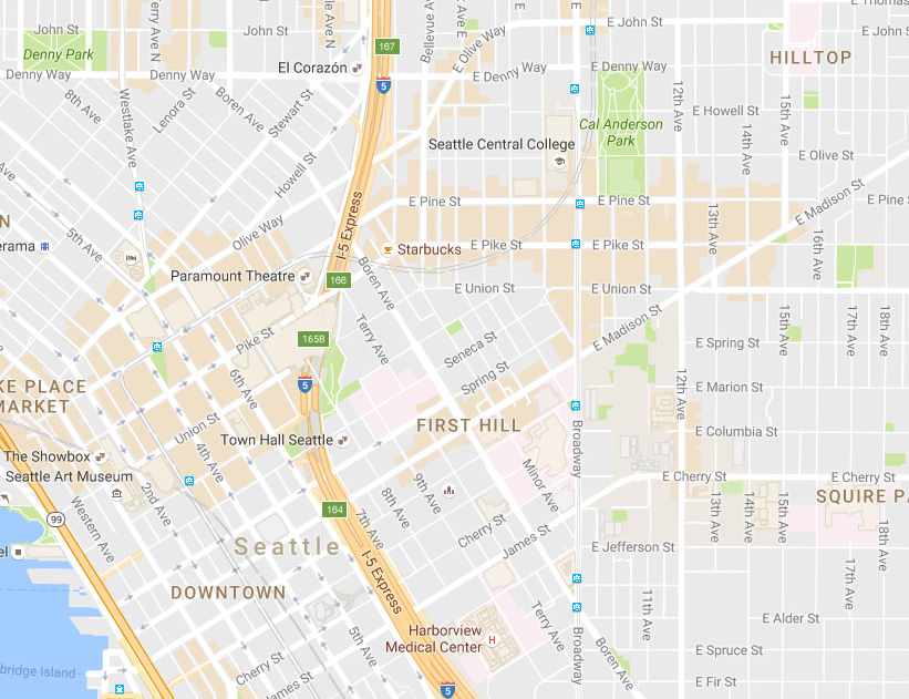 Latest version of Google Maps featuring central Seattle. (Google Maps)