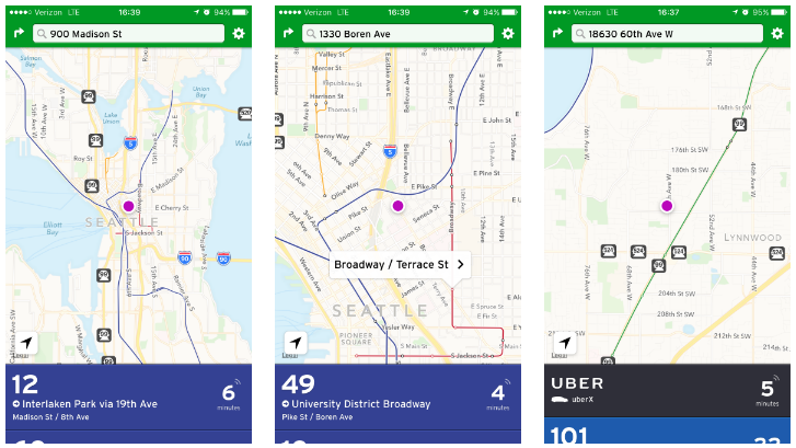 What the new Transit App looks like in the Puget Sound.