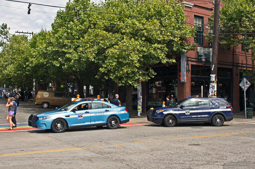 Seattle Police vehicles. (Photo credit: Andrew Kim)