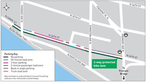 Bicyclists will have a 2-way PBL on N 34th St. (SDOT)