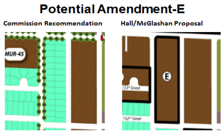 Amendment E would change one block of proposed MUR-70 zoning to MUR-45.