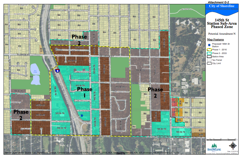 Proposed phase rezone map based upon the Planning Commission's recommend rezone. (City of Shoreline)