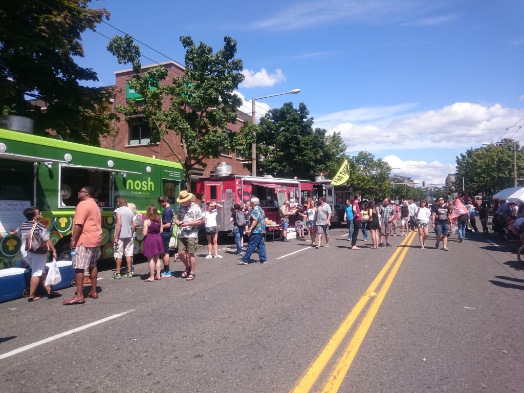 NW Market Street transformed as a place for people during a festival, Photo by Sarah Oberklaid.