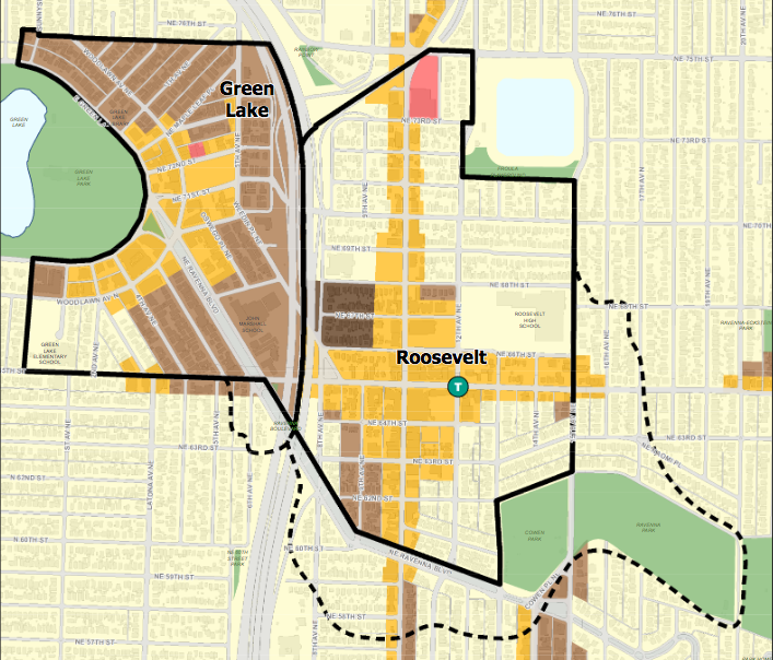 Green Lake and Roosevelt are adjoining urban villages.