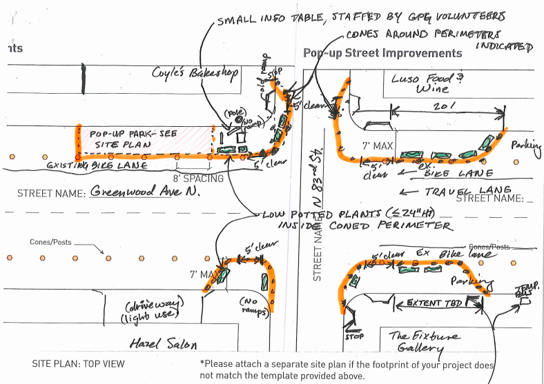 Proposed curb extensions on Greenwood Ave N. (Seattle Neighborhood Greenways)