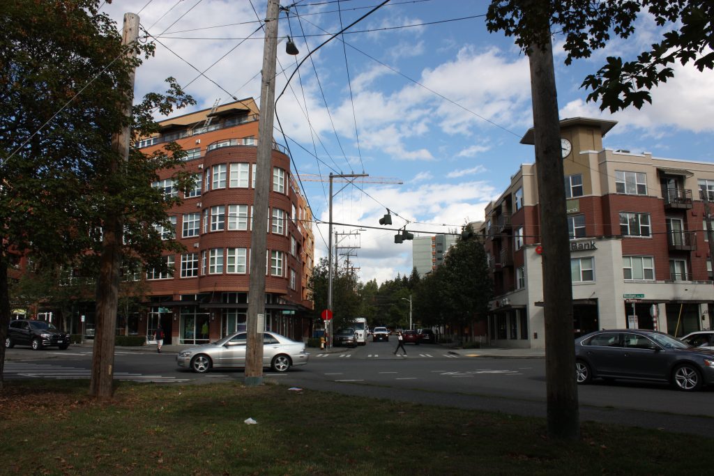 Turning on Ravenna Boulevard some new apartments have an urban feel.