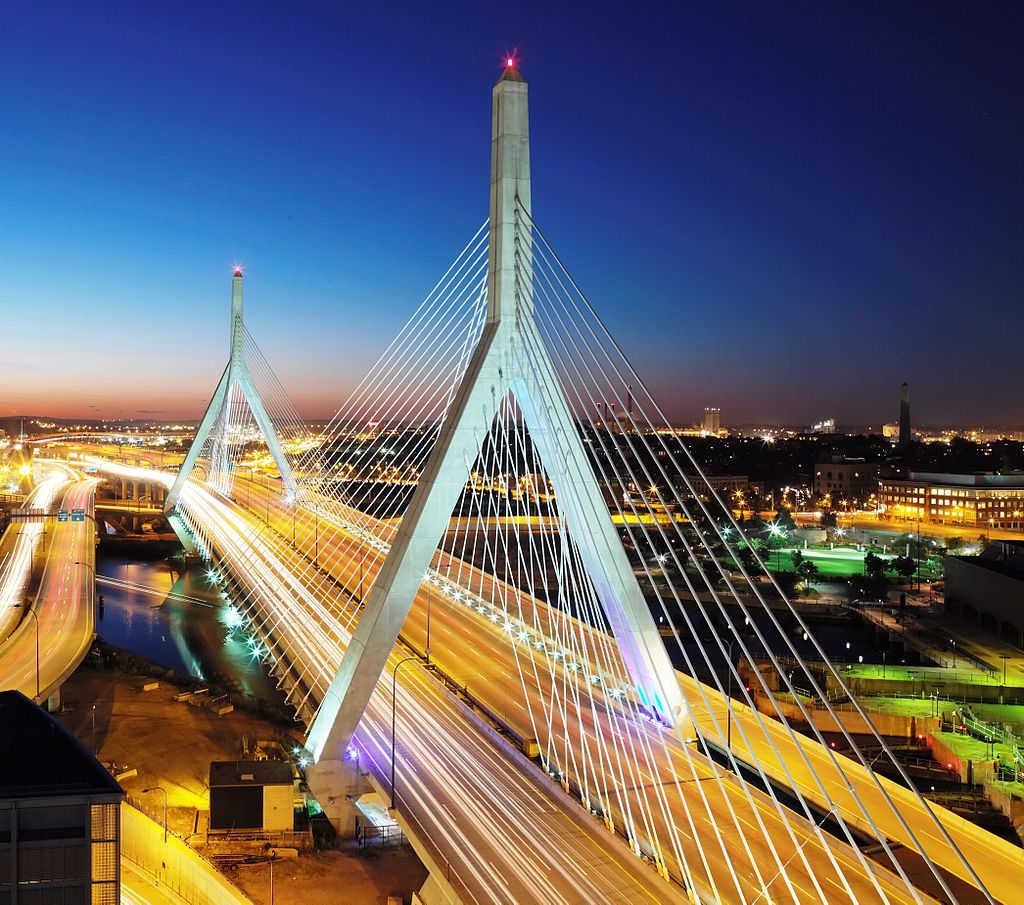 Leonard P Zakim Bunker Hill Bridge, Boston, MA. Photo credit: Wsvan, Creative Commons licence 3.0.