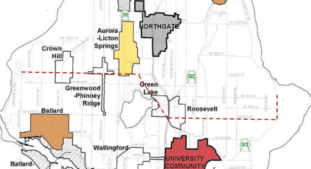 The dotted red line roughly estimates the path of the 53.5 crosstown bus.