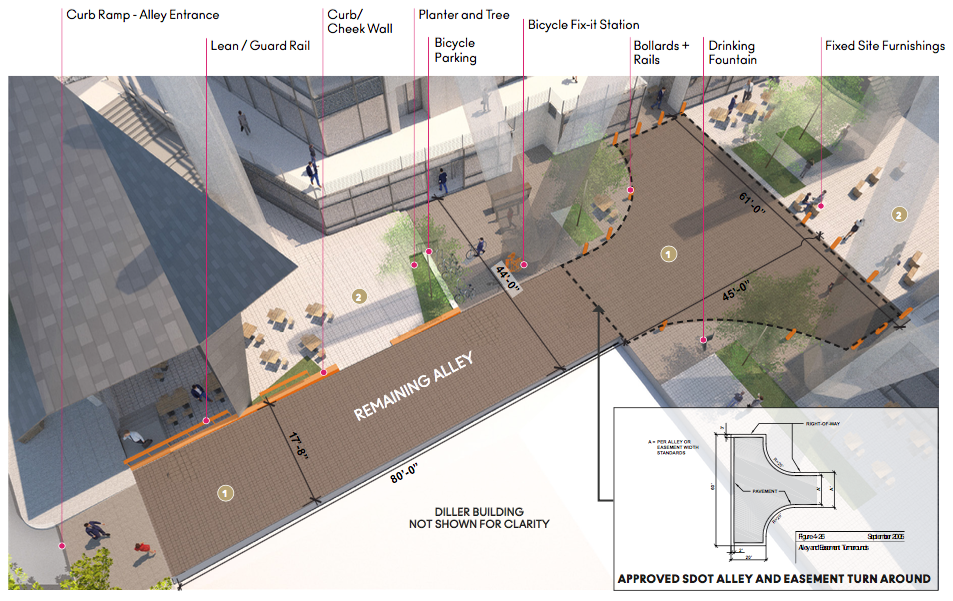 Proposed design of the remaining alley. (City of Seattle / Pickard Chilton Architects) 