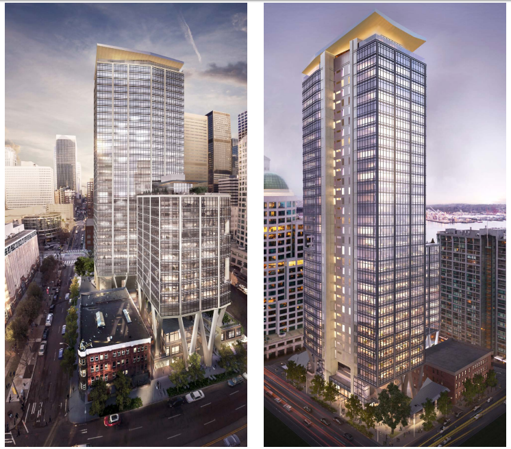 Rendering of the proposed 2+U towers. (City of Seattle / Pickard Chilton Architects)