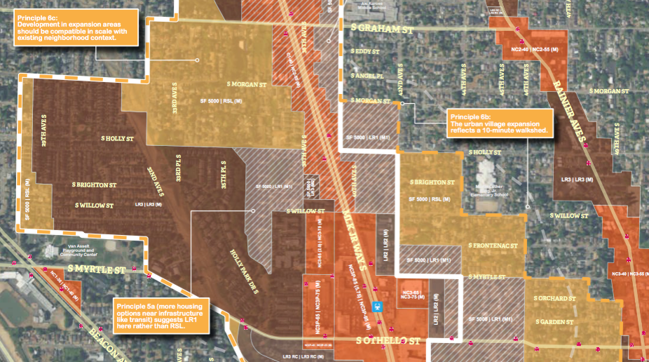 Focused view of the draft MHA rezones in the Othello Residential Urban Village. (City of Seattle)