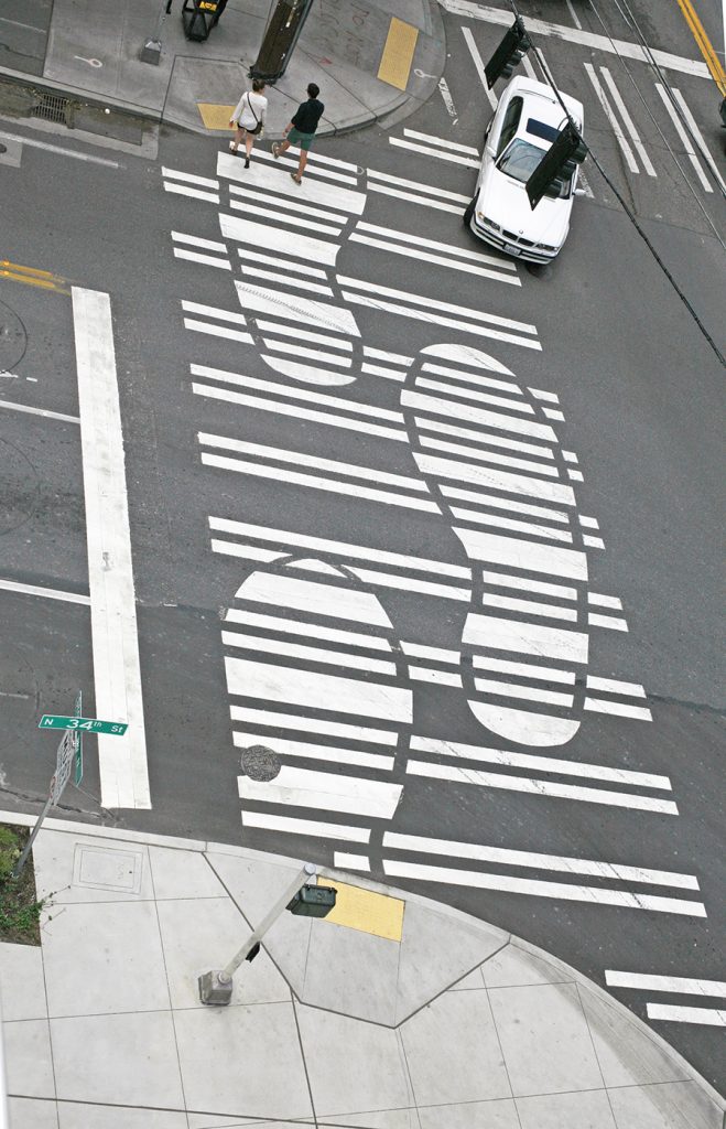 Pedestrian crossing at Stone 34 Plaza. Photo by G. Loveridge, Courtesy of Swift Company. 