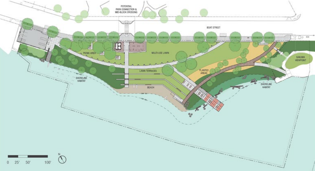 Updated 60% design concept for Portage Bay Park. (City of Seattle / Walker Macy)