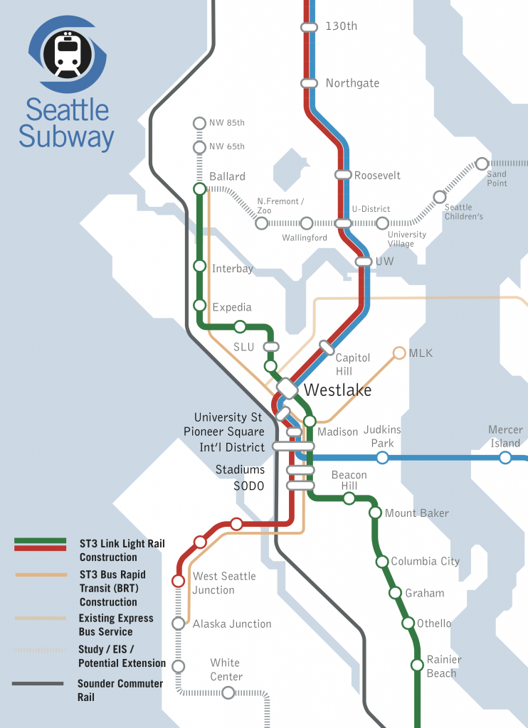 Dashed lines represent possible expansions. By Alaska Junction they meant Morgan Junction. (Seattle Subway)
