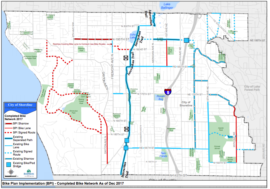 Shoreline bicycle facilities by December 2017. (City of Shoreline)