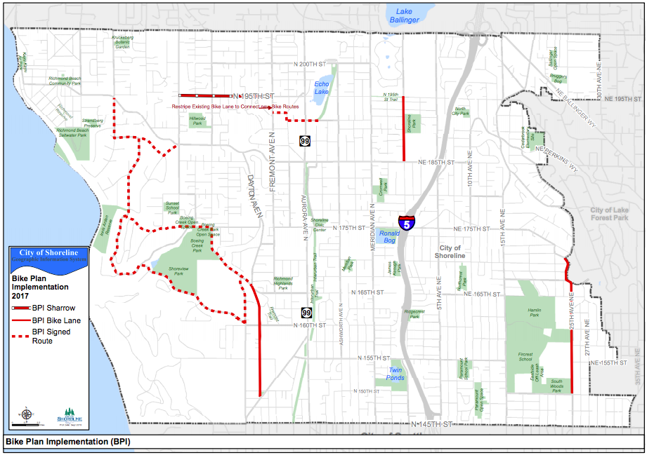 Bicycle facilities that could be implemented in 2017. (City of Shoreline)