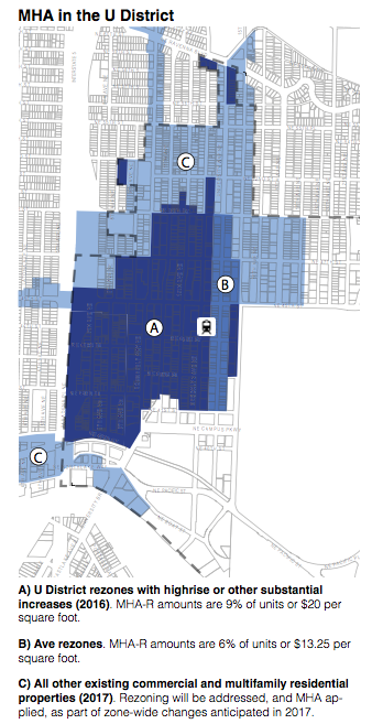 The phasing of MHA in the University District and its environs. (City of Seattle)