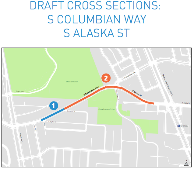 Map key for the S Columbian Way and S Alaska St proposed cross sections. (City of Seattle)