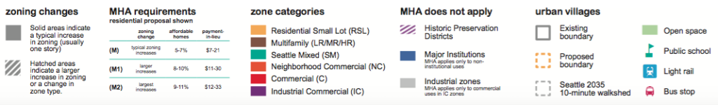 The key for the MHA draft rezone maps. (HALA)