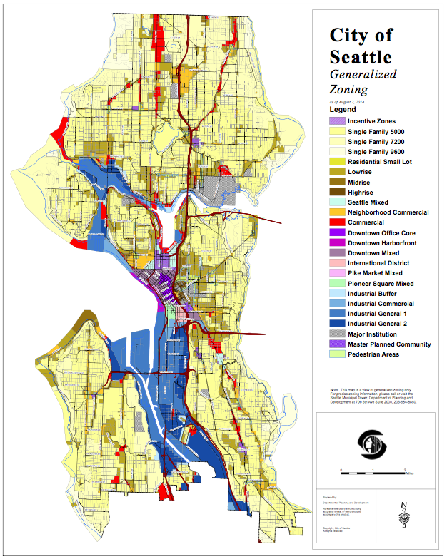 Generalized zoning map of Seattle as of August 2, 2014. (City of Seattle)