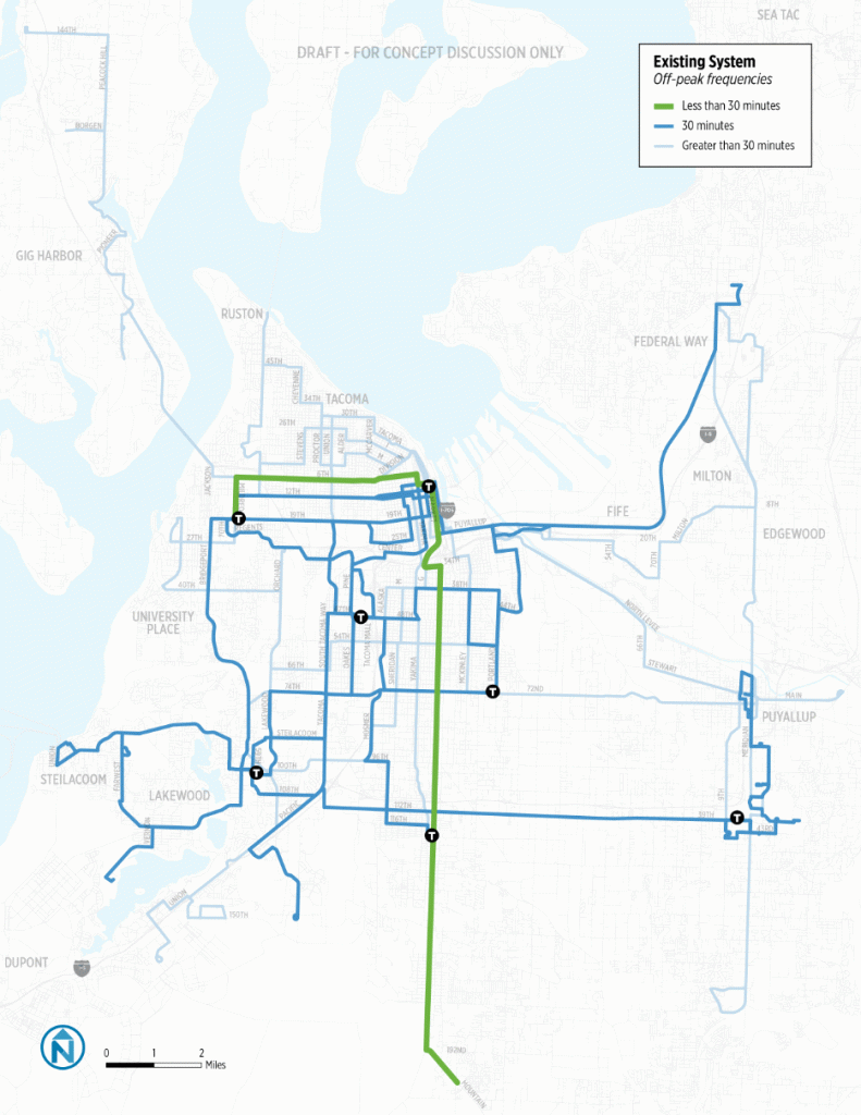 Current service and proposed service with Alternative 2. (Pierce Transit)