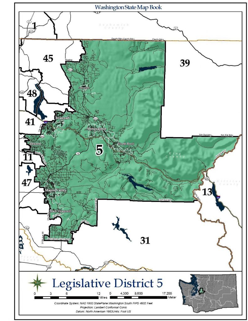 The 5th Legislative District covers eastern King County. (Secretary of State)