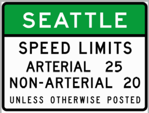 Speed limit sign at a gateway to Seattle. (City of Seattle)