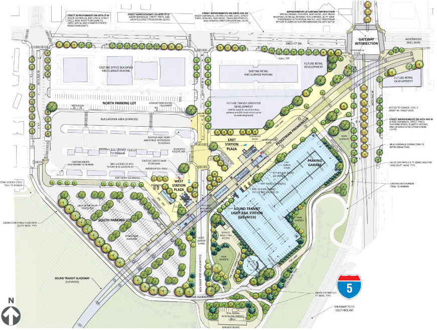 Lynnwood is going to have a large parking garage but it will be positioned next to the freeway to minimize its footprint. (Sound Transit)