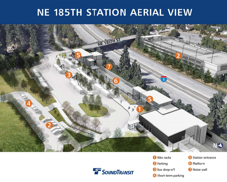Aerial view of NE 185th St Station. (Sound Transit)