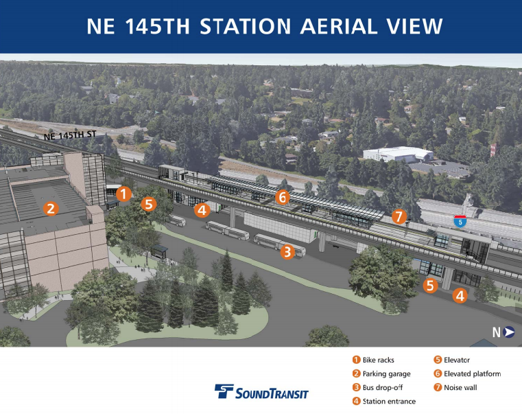 Aerial view of NE 145th St Station. (Sound Transit)